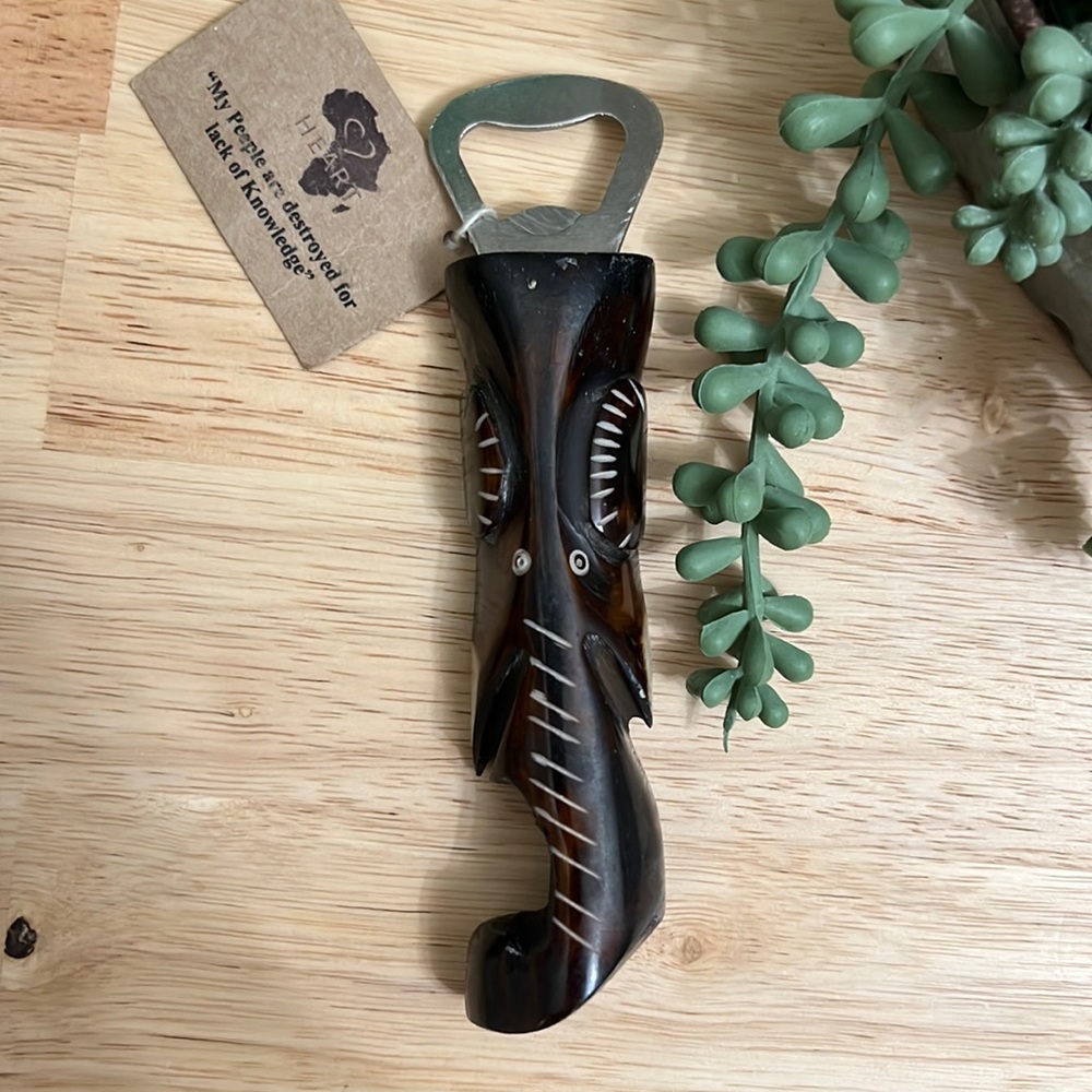 Batik Style Kenyan Carved Bone Bottle Opener Elephant Design Handmade